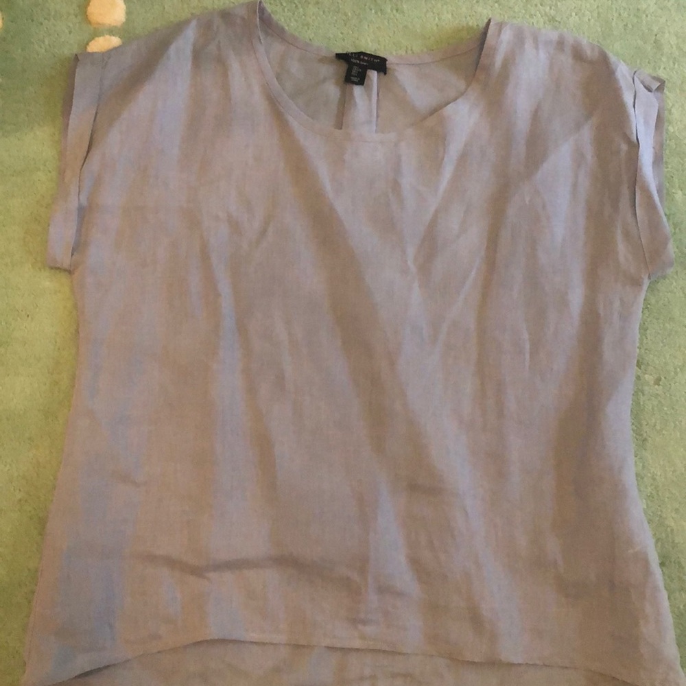 Pale blue linen top.